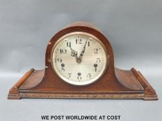 Three various timepieces including a burr walnut mantel Smiths bakelite 8 day,