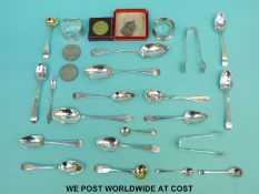 A quantity of hallmarked silver cutlery including a set of six Bateman teaspoons, mustard spoon,