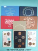 Five Royal Mint cased Uk coin sets 1972, 1973, 1974,