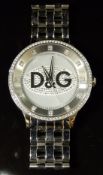 Dolce & Gabbana D&G wristwatch with two-tone hands and jewelled markers and face,