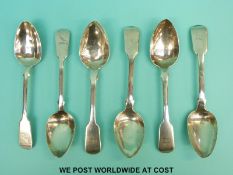 Six Georgian hallmarked silver dessert spoons, four London 1824 maker Jonathan Hayne,