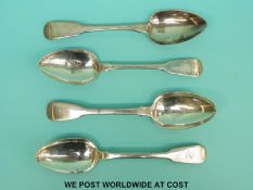 Four various Georgian hallmarked silver fiddle pattern table spoons,