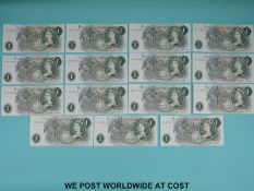 Fifteen consecutive crisp uncirculated JB Page £1 notes x34A 783321-783335