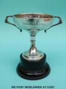 Michinhampton Golf Club Singapore Cup 1933 hallmarked silver twin handled pedestal trophy,