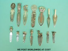 Fourteen silver and white metal bookmarks including three hallmarked silver examples,