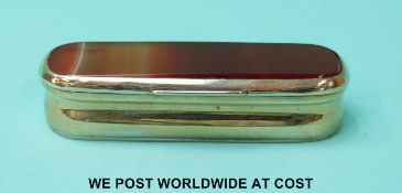 A banded agate gilt metal vesta, length 6.