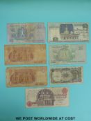 Seven Egyptian bank notes including 25 Piastres examples