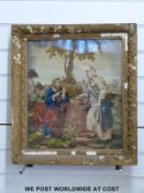 A 19th / 20th century tapestry of Jesus talking with a Samaritan woman at the well,