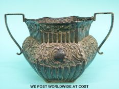 A Victorian hallmarked silver two handled sugar bowl, Birmingham 1894 maker's mark rubbed, width 14.
