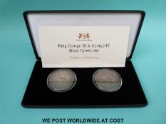 A cased King George III and George IV silver crown set with certificate of authenticity