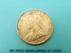 An 1896 veiled head Victorian gold full sovereign,