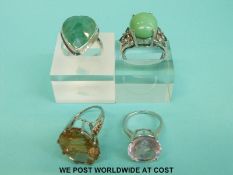 Four silver rings set with quartz, rose quartz, etc (23.
