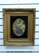 A possibly Georgian embroidery on silk of a robed man under a tree feeding birds,