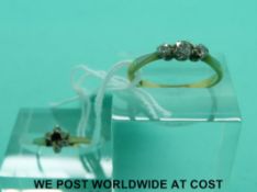 An 18ct gold ring set with three diamonds (Size O) and another 9ct gold ring (Size G)