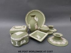 A quantity of Wedgwood green jasperware