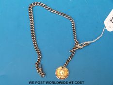 A graduated hallmarked silver Albert chain with Jubilee head Victorian shilling