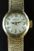 Certina 9ct gold ladies wristwatch with gold hands and numerals,
