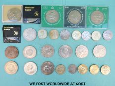 A collection of modern crowns, £5 coins, £2 coins etc.