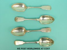 A set of four Victorian Exeter hallmarked silver fiddle pattern dessert spoons, Exeter 1846,