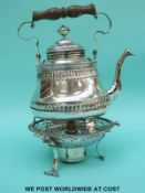 An 18thC / 19thC possibly American white metal teapot or spirit kettle on stand,