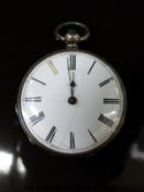 A gentleman's continental silver pocket watch of smaller proportions with keyless wind movement,