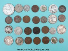 A cachet of mid 19th to mid 20th century USA coinage to include an 1853 Philadelphia mint three