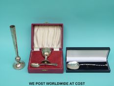 A cased feature hallmarked millennium spoon (39g), silver spill vase,