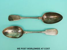 A pair of Georgian Newcastle hallmarked silver fiddle pattern table spoons, Newcastle 1803,