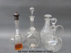 A decanter with hallmarked silver top, glass decanters, scent bottles etc.
