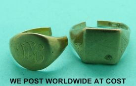 An 18ct gold signet ring (5.3g) and a 9ct gold example (6.