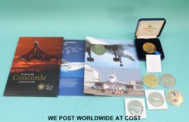 Eight £5 and similar commemorative Concorde coins to include 2003 and 2008 five pound pieces,