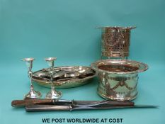 Two 19th century or early 20th century fish servers, plated wine coasters,