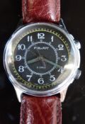 Poljot Russian gentleman's wristwatch with alarm, two tone hands, white Roman numerals,