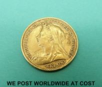 A 1901 veiled head Victorian gold half sovereign