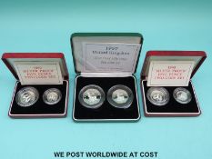 A 1997 UK cased silver proof fifty pence two coin set,
