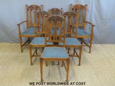 A set of six (4x2) oak Art Nouveau upholstered dining chairs