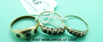 Three 9ct gold rings,