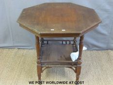 A late 19thC/early 20thC mahogany octagonal sidetable with galleried shelf below (width 77cm)