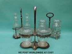 Three Elkington silver plate and cut glass pickle/oil/condiment sets