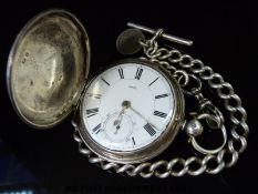 L Berkley, Ledbury hallmarked silver full hunter pocket watch with inset subsidiary seconds dial,