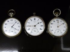 Three gentleman's pocket watches comprising a hallmarked silver F.