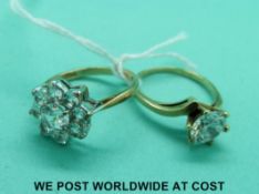 Two yellow metal rings marked 9ct gold set with paste
