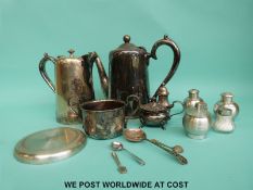 A collection of silver plate to include cruets, teaware etc.