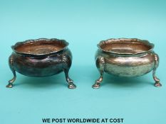A pair of Georgian Scottish hallmarked silver hoof footed open salts,