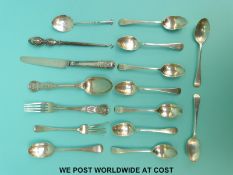 A collection of hallmarked silver cutlery including Victorian King's pattern,