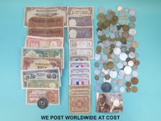 A small collection of world coinage, includes some silver content,