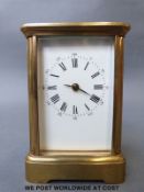 A late 19th early 20th century brass carriage clock by unknown maker, keywind movement no 1463,
