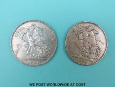 An 1893 veiled head Victorian crown LVI together with a 1900 example LXII,