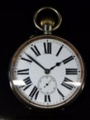 Goliath silver plated eight day pocket watch with inset subsidiary seconds dial,