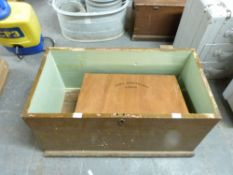 Wooden trunk and a wooden box marked Loyal Benevolent Lodge,